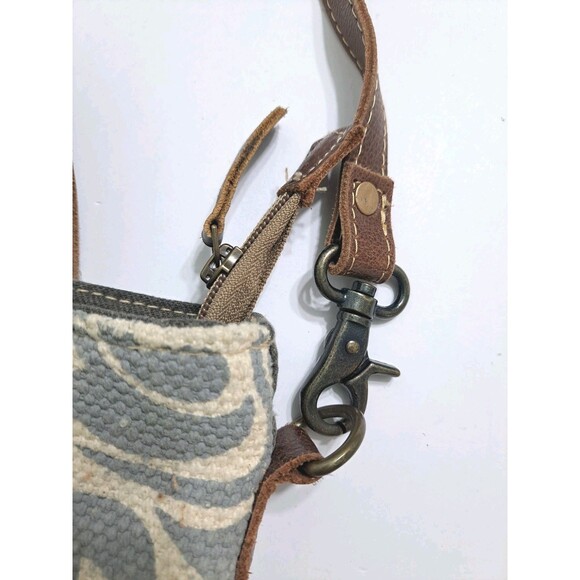 Myra Bag Leather Canvas Southwestern Aztec Shoulder Bag Satchel Cowhair Gray - Picture 4 of 9